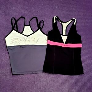 Bundle Of 2 Bebe Sport Blk/ Grey/Pink/White Tank Tops w/Shelf Bras - XS.